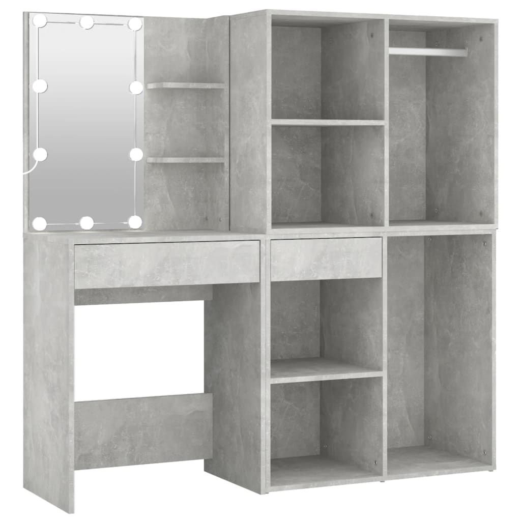 Tocador - tocador de maquillaje - mesa de tocador con led y 2 armarios madera contrachapada gris hormigón