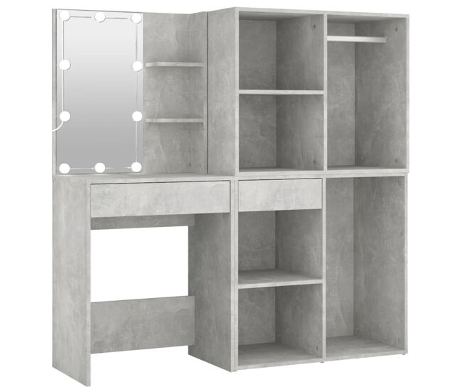 Tocador - tocador de maquillaje - mesa de tocador con led y 2 armarios madera contrachapada gris hormigón