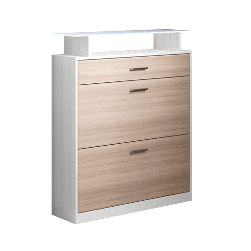 Sapateira de entrada Hall de entrada BrancoSonoma 89x24x105 2 portas 1 gaveta LED Paola Muebles Bonitos
