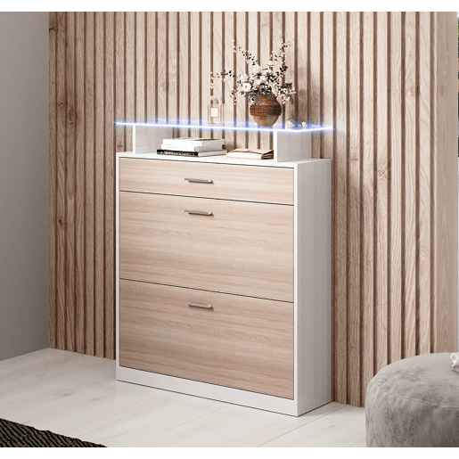 Sapateira de entrada Hall de entrada BrancoSonoma 89x24x105 2 portas 1 gaveta LED Paola Muebles Bonitos