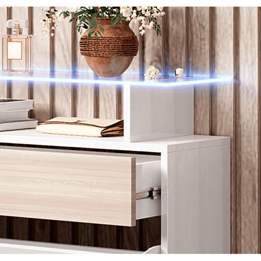Sapateira de entrada Hall de entrada BrancoSonoma 89x24x105 2 portas 1 gaveta LED Paola Muebles Bonitos