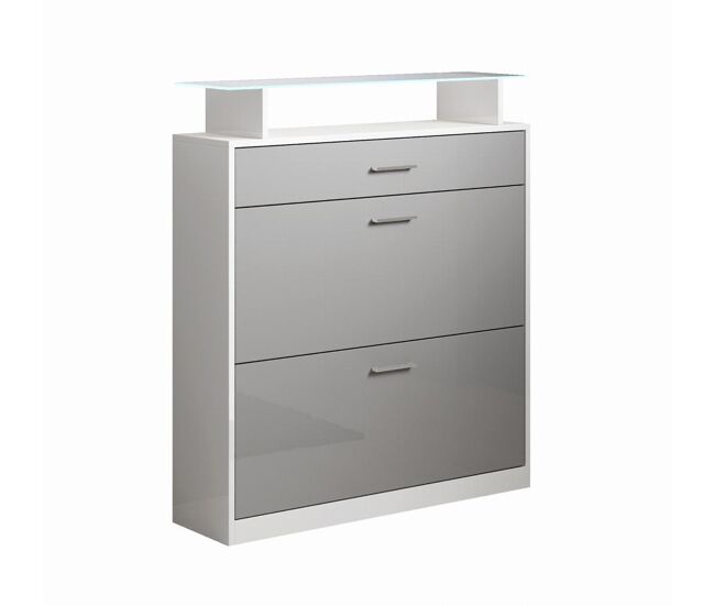 Recibidor zapatero entrada pasillo blanco/gris 89x24x105 2 puertas 1 cajón led paola muebles bonitos