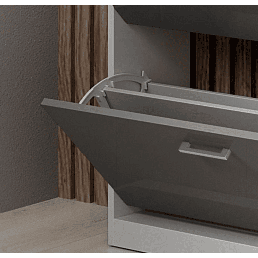 Sapateira de entrada Hall de entrada BrancoCinzento 89x24x105 2 portas 1 gaveta LED Paola Muebles Bonitos