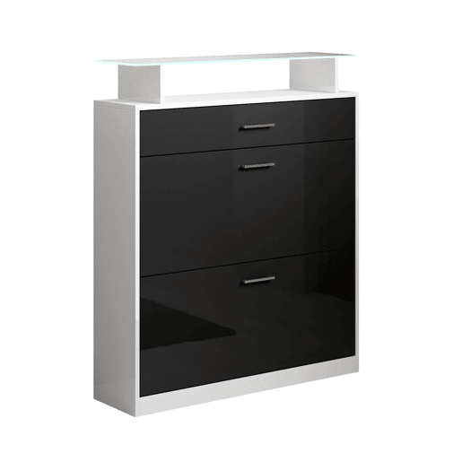 Sapateira de entrada Hall de entrada BrancoPreto 89x24x105 2 portas 1 gaveta LED Paola Muebles Bonitos