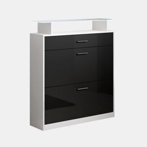 Sapateira de entrada Hall de entrada BrancoPreto 89x24x105 2 portas 1 gaveta LED Paola Muebles Bonitos