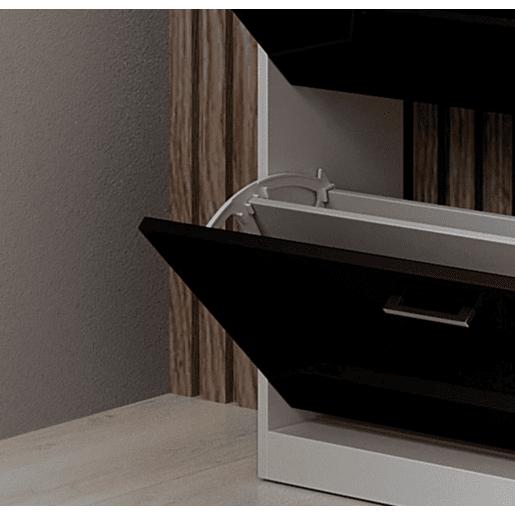 Sapateira de entrada Hall de entrada BrancoPreto 89x24x105 2 portas 1 gaveta LED Paola Muebles Bonitos