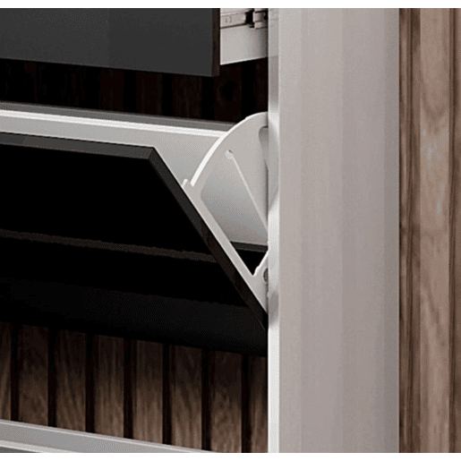 Sapateira de entrada Hall de entrada BrancoPreto 89x24x105 2 portas 1 gaveta LED Paola Muebles Bonitos