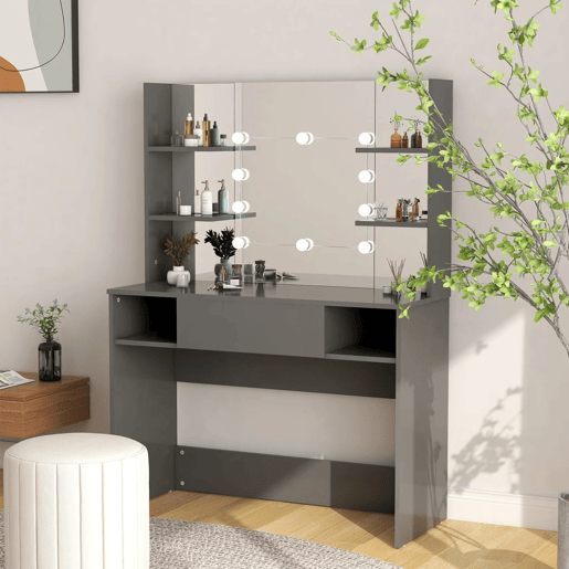 Penteadeira - Mesa de maquilhagem c luzes LED 100x40x135 cm MDF cinzento Penteadeira - Mesa de maquilhagem c luzes LED 100x40x135 cm MDF cinzento