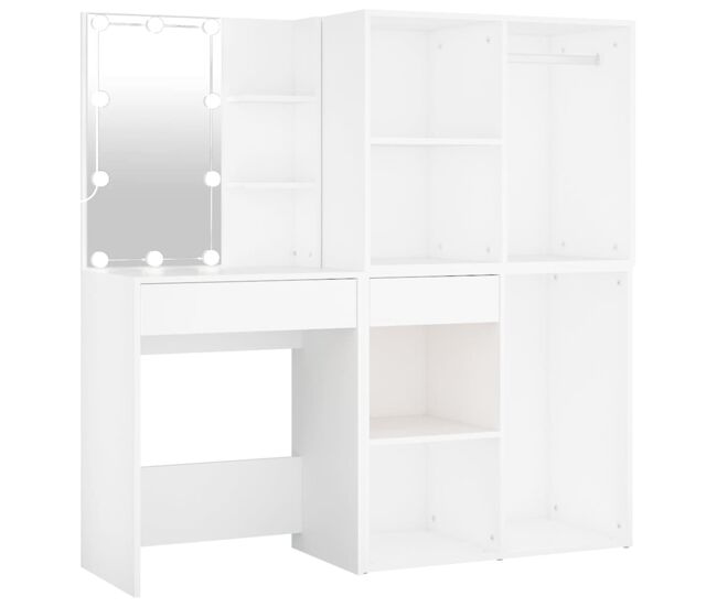 Tocador - tocador de maquillaje - mesa de tocador con led y 2 armarios madera contrachapada blanco