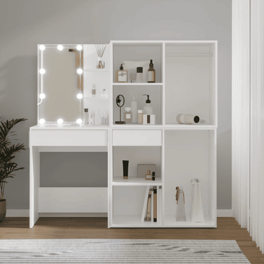Penteadeira - Toucador com 2 armários e luzes LED derivados de madeira branco