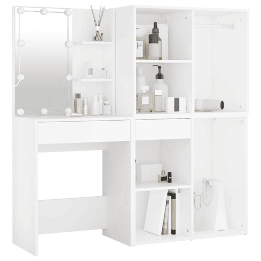 Penteadeira - Toucador com 2 armários e luzes LED derivados de madeira branco