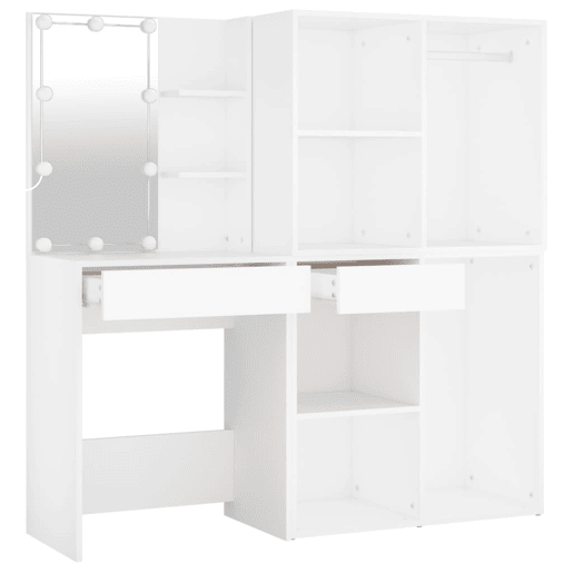 Penteadeira - Toucador com 2 armários e luzes LED derivados de madeira branco