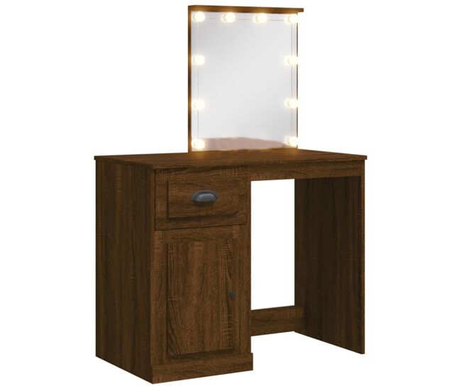 Tocador - tocador de maquillaje - mesa de tocador con luces led roble marrón 90x42x132,5 cm