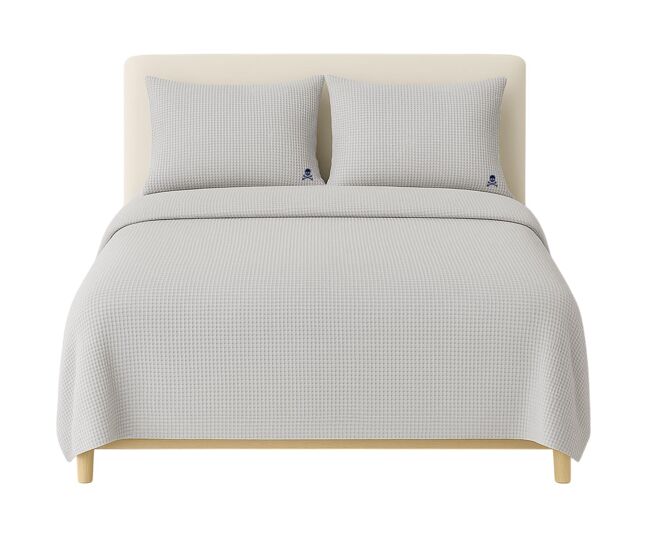 Set cama waffle (funda nordica 260x240cm + 2 fundas almohada 50x105cm) 100% algodón 144gsm gris cierre de botone shaze scalpers home