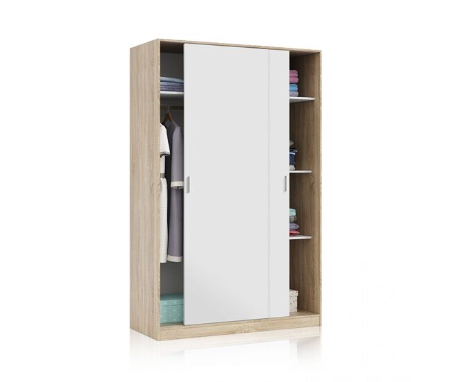 Armario de puertas correderas y tiradores pequeños en blanco artik y roble canadian 120x200 cm max blanco artik (blanco mate) - roble canadian 120 x 2