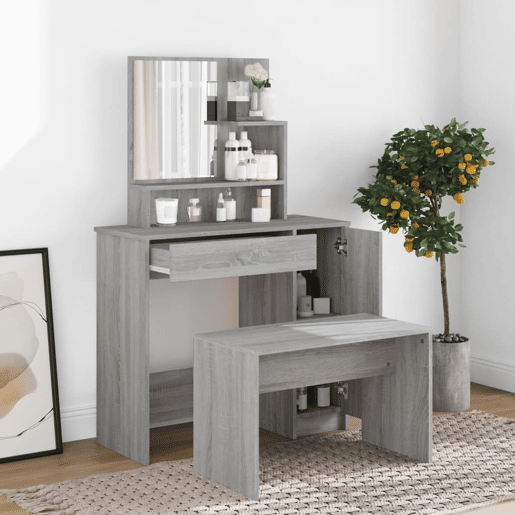 Conjunto Penteadeira - Toucador 86,5x35x136 cm cor sonoma cinzento