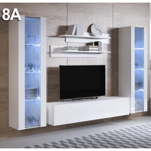 Móvel de sala Sala de estar e jantar Branco 260x40x165 3 portas LED Luke 8 Muebles Bonitos