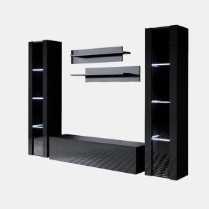 Móvel de sala Sala de estar e jantar Preto 260x40x165 3 portas LED Luke 8 Muebles Bonitos