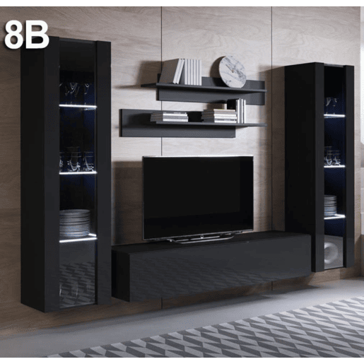 Móvel de sala Sala de estar e jantar Preto 260x40x165 3 portas LED Luke 8 Muebles Bonitos