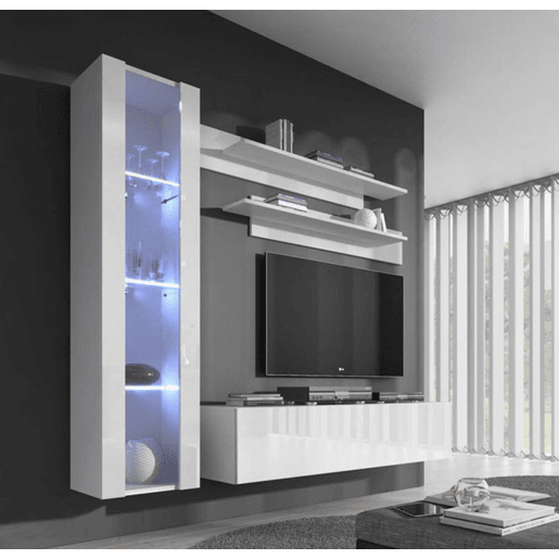 Móvel de sala Sala de estar e jantar Branco 210x40x160 2 portas LED Nora 2 Muebles Bonitos