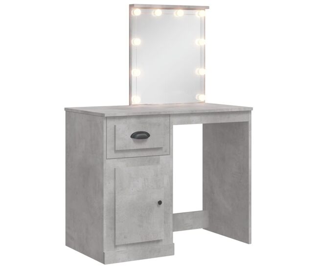 Tocador - tocador de maquillaje - mesa de tocador con luces led gris hormigón 90x42x132,5 cm