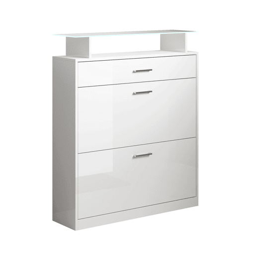 Sapateira de entrada Hall de entrada Branco 89x24x105 2 portas 1 gaveta LED Paola Muebles Bonitos