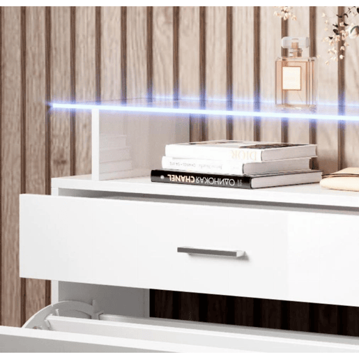 Sapateira de entrada Hall de entrada Branco 89x24x105 2 portas 1 gaveta LED Paola Muebles Bonitos