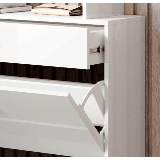 Sapateira de entrada Hall de entrada Branco 89x24x105 2 portas 1 gaveta LED Paola Muebles Bonitos