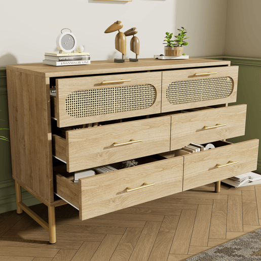 Cômoda de painel de partículas com 6 gavetas,carvalho