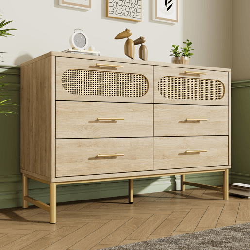 Cômoda de painel de partículas com 6 gavetas,carvalho