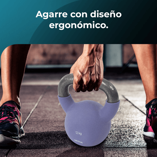Cecotec Kettlebell com revestimento de neoprene. 12 kg Ferro fundido. Pega ergonómica. Design estético e fácil de limpar.
