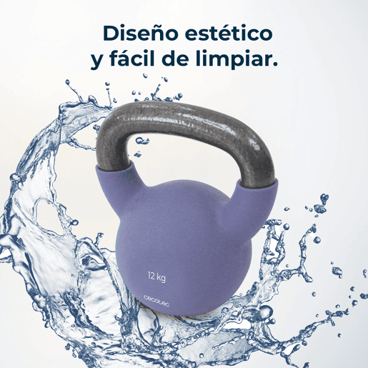 Cecotec Kettlebell com revestimento de neoprene. 12 kg Ferro fundido. Pega ergonómica. Design estético e fácil de limpar.