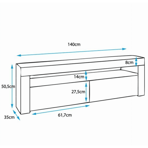 Móvel TV Sala de estar e jantar Branco 140x35x50,5 2 portas LED Aker Muebles Bonitos