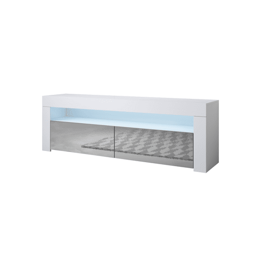 Móvel TV Sala de estar e jantar BrancoCinzento 140x35x50,5 2 portas LED Aker Muebles Bonitos