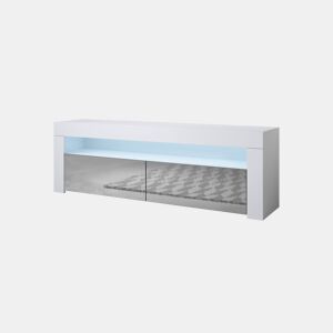 Móvel TV Sala de estar e jantar BrancoCinzento 140x35x50,5 2 portas LED Aker Muebles Bonitos