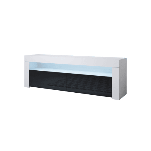 Móvel TV Sala de estar e jantar BrancoPreto 140x35x50,5 2 portas LED Aker Muebles Bonitos