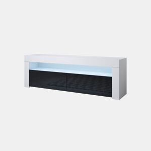 Móvel TV Sala de estar e jantar BrancoPreto 140x35x50,5 2 portas LED Aker Muebles Bonitos
