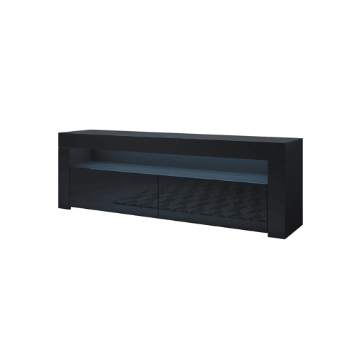 Móvel TV Sala de estar e jantar Preto 140x35x50,5 2 portas LED Aker Muebles Bonitos
