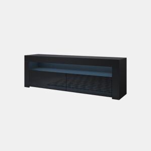 Móvel TV Sala de estar e jantar Preto 140x35x50,5 2 portas LED Aker Muebles Bonitos