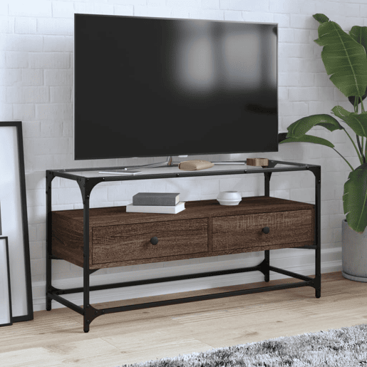 Móvel de TV - Modulo de TV - Armário de TV c tampo vidro derivados madeira carvalho castanho