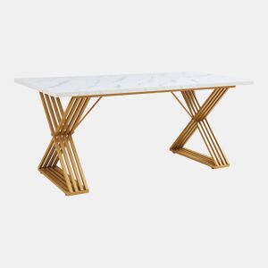 Mesa de jantar Hujaari para 6 pessoas, aspeto de mármore, branco  dourado en.casa