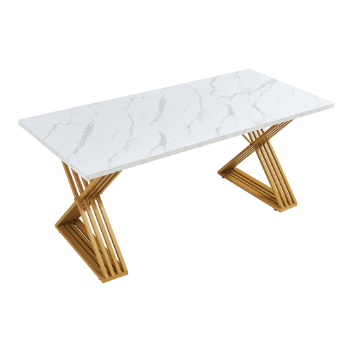 Mesa de jantar Hujaari para 6 pessoas, aspeto de mármore, branco  dourado en.casa