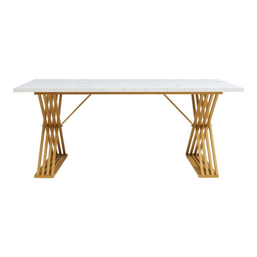 Mesa de jantar Hujaari para 6 pessoas, aspeto de mármore, branco  dourado en.casa