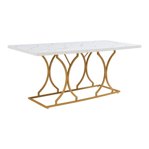 Mesa de jantar Figa para 6 pessoas, aspeto mármore, branco  dourado en.casa