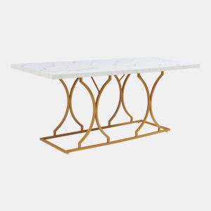 Mesa de jantar Figa para 6 pessoas, aspeto mármore, branco  dourado en.casa