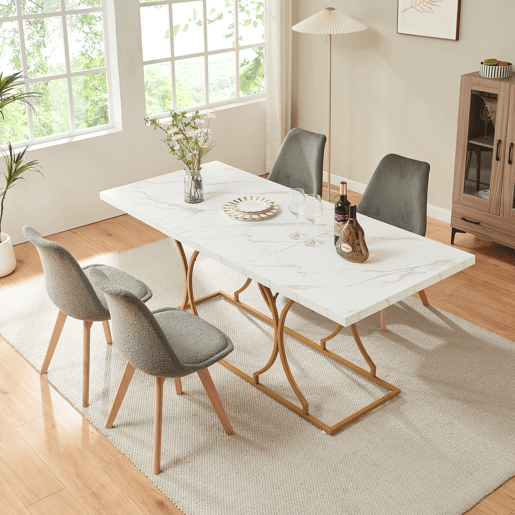 Mesa de jantar Figa para 6 pessoas, aspeto mármore, branco  dourado en.casa