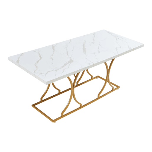 Mesa de jantar Figa para 6 pessoas, aspeto mármore, branco  dourado en.casa