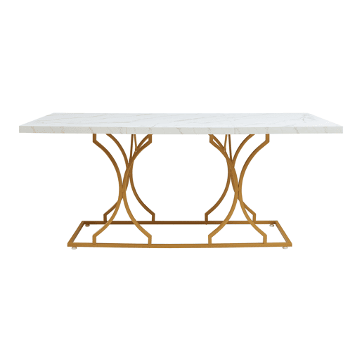 Mesa de jantar Figa para 6 pessoas, aspeto mármore, branco  dourado en.casa