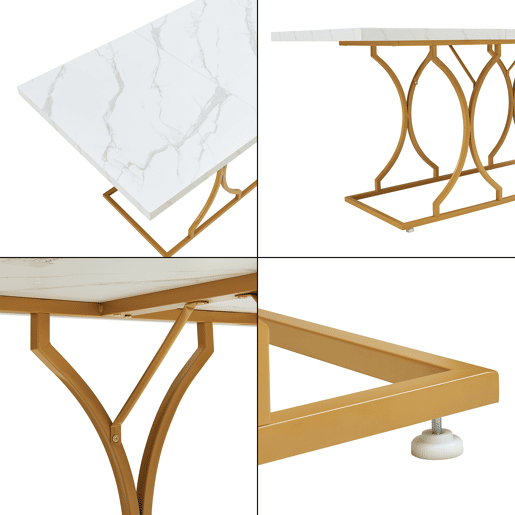 Mesa de jantar Figa para 6 pessoas, aspeto mármore, branco  dourado en.casa