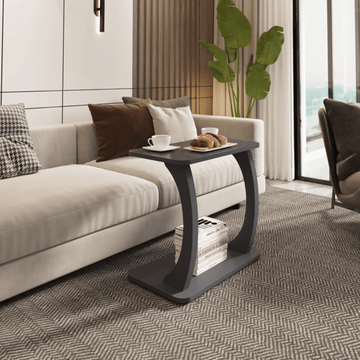 Mesa de apoio em forma de C Stattela 59x35x56 cm Cinzento en.casa